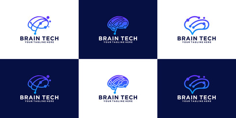 collection brain data technology creative logo