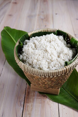 Nasi jagung or corn rice is an Indonesian rice dish with side dishes.