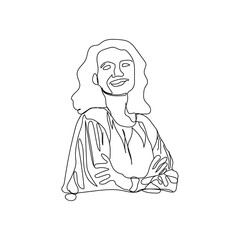 Attractive Modern Business Woman With Smiley Face One Line Art