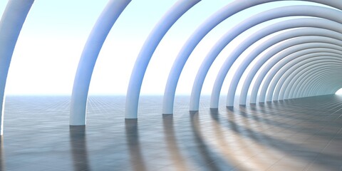 Arched tunnel under the blue sky.