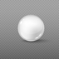 White round glass ball, sphere or precious pearl with highlights and shadow.