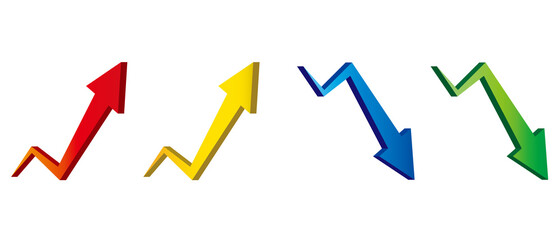 ビジネス向きの立体的な矢印のイラスト　急上昇と急下降　ギザギザ　Three-dimensional arrows with rapid ascent and descent