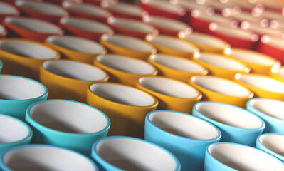 Fototapeta premium Colorful ceramic pots, handcrafted sculptures. Flower Pot, Lampang Thailand