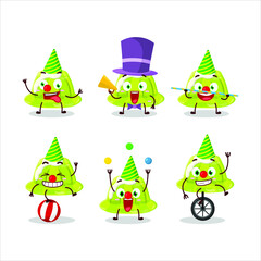 Cartoon character of green pudding with various circus shows. Vector illustration