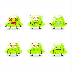 Green pudding cartoon character with nope expression. Vector illustration