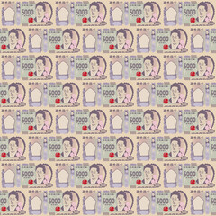 五千円札を並べたシームレスパターンの壁紙素材