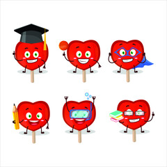 School student of lolipop love cartoon character with various expressions. Vector illustration