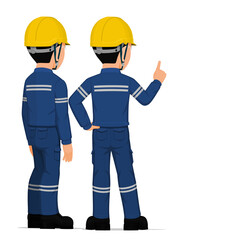 Two industrial worker have a meeting on white background