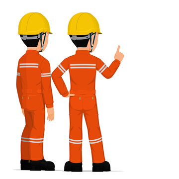 Two industrial worker have a meeting on white background