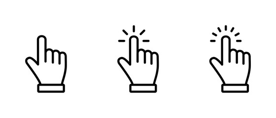 Hand Cursor icon set,  Hand Click icon, Hand Touch icon vector illustration