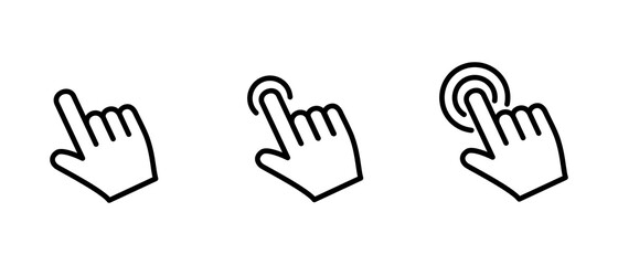 Hand Cursor icon set,  Hand Click icon, Hand Touch icon vector illustration	