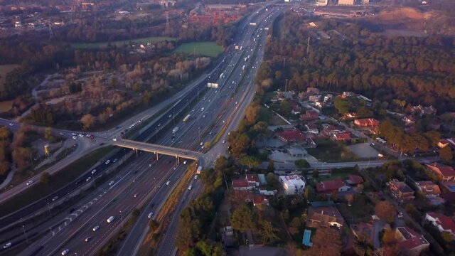 Aerial view AP7 highway Spain Autobahn landmark expressway vehicles from above