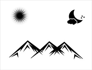 mountain sun and moon with star with white background showing cloud over moon in vector