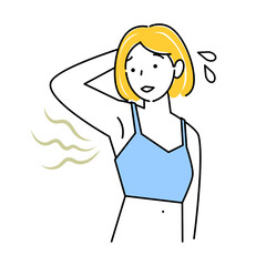 不快な脇の下の臭い(わきが)に気づき困る水着姿の可愛い女性 イラスト シンプル ベクター