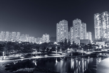 Obraz na płótnie Canvas High rise residential building and public park in Hong Kong city