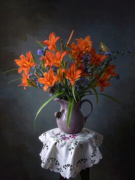 Still life with bouquet of summer flowers