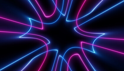 Fototapeta premium neon blue pink futuristic ultraviolet energy curvy glowing lines laser tunnel Sci-Fi black high resolution background with space for text or logo
