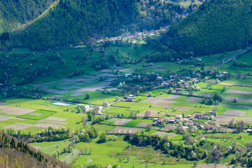 Beautiful view of the mountain village in Upper Svaneti