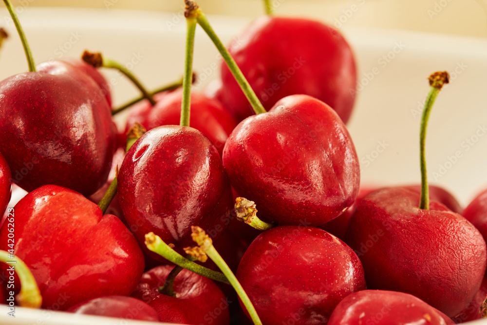 Canvas Prints Fresh cherries in white plate, ready to eat