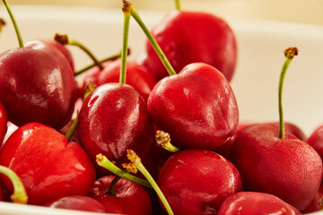 Fresh cherries in white plate, ready to eat