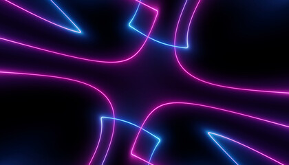 neon blue pink futuristic ultraviolet energy curvy glowing lines laser tunnel Sci-Fi black high resolution background with space for text or logo