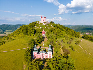 Sunrise view of calvary in Banska Stiavnica, UNESCO, Slovakia. Old Slovakian mining town of Banska...