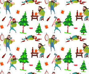 Lumberjack seamless pattern with lumberjack avatar You can use this design to create a poster, t-shirt, pillow, tote bag, case, phone case, etc.