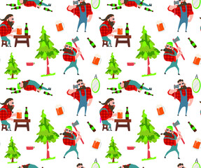 Lumberjack seamless pattern with lumberjack avatar You can use this design to create a poster, t-shirt, pillow, tote bag, case, phone case, etc.