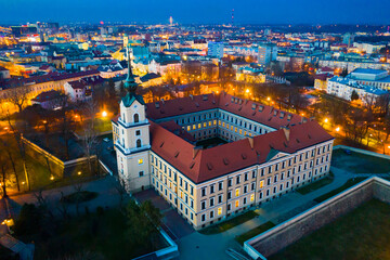 Evening aerial view on the medieval castle Rzeszow. Rzeszow City. Poland. High quality photo