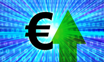 Growth of European currency. Growth in demand for euro. Euro logo next to the growth symbol....