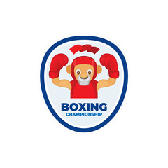 Boxing mascot young lion. Boxing championship logo with cartoon style drawing lion. Lion cub with boxing gloves. Part of set.