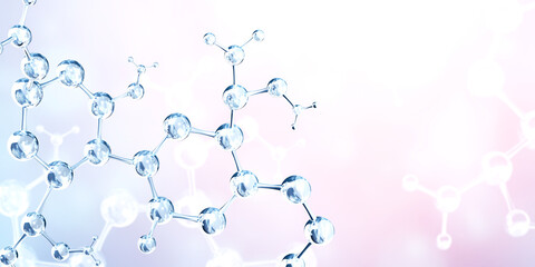 Models of abstract molecular structure on blue background