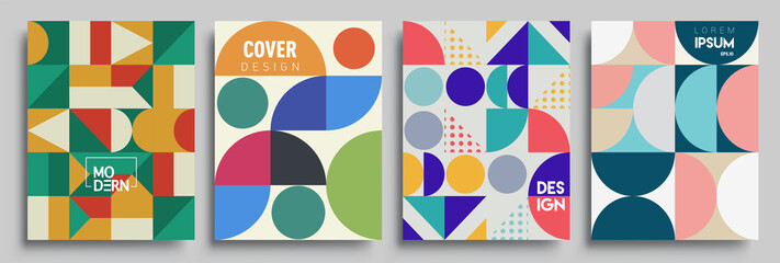 Modern geometric abstract background covers set. Cool gradient shapes composition, vector covers design