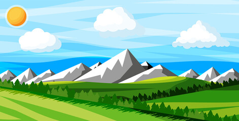 Landscape of Mountains and Green Hills.