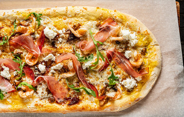 pizza on the wooden board