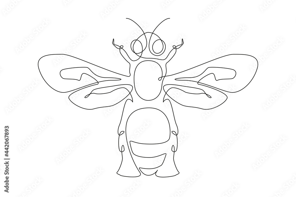 Poster continuous one line drawing of honey bee. bumblebee and wasp farm icon in simple linear style. edita