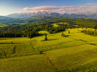High Tatras in Poland and Lapszanka Meadow in Podhale