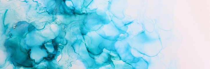 art photography of abstract fluid painting with alcohol ink, blue colors