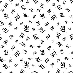 Seamless pattern of black tropical leaves