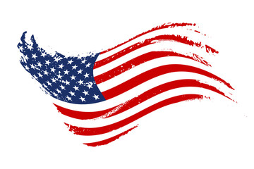 Grunge waving American flag isolated on white background. Scratched USA national symbol. Vector design element.