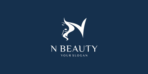 Letter n beauty woman face logo template