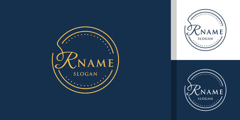 Minimalist vintage monogram letter r circle logo template