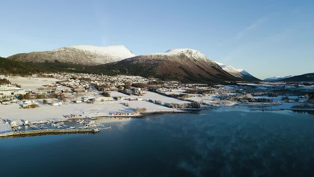 Aerial View Of Elnesvagen Town Near Molde, Norway - drone shot