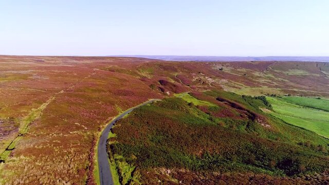 North York Moors Heather at Danby Dale - Aerial Drone Footage of heather in full bloom in Summer - Clip 6