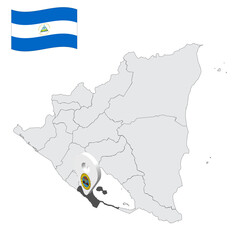 Location of  Rivas on map Nicaragua . 3d location sign similar to the flag of Rivas. Quality map  with  provinces of  Nicaragua for your design. EPS10