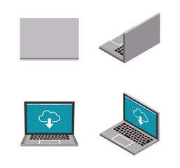 Four angles 3d laptop computers set - cloud icon screen