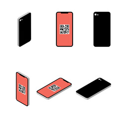 Six angles 3d cellphones set - qr code icon screen