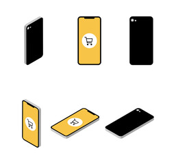 Six angles 3d cellphones set - shopping cart icon screen