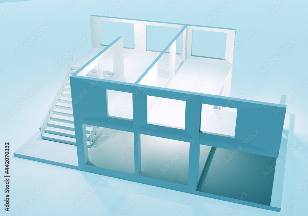 Poster the layout of a two-story building with a flat roof. architectural design of a modern cottage. 3d la