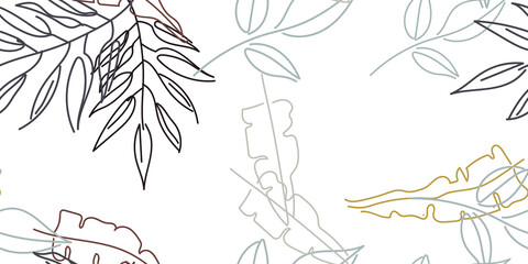 Tropical Leaf Modern Print Pastel One Line Drawing